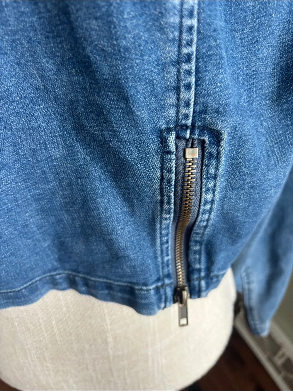 Free People Vintage-Inspired Blue Denim Moto Jacket - Picture 6 of 6